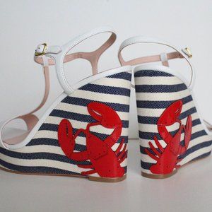 NIB Kate Spade Lobster stripe wedge Sandal sz 11